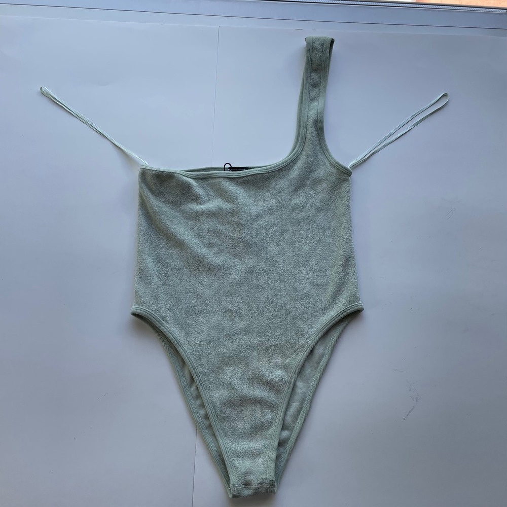 Zara One Shoulder Bodysuit Sleeveless‎ Terry Cloth Mint Green XS-S